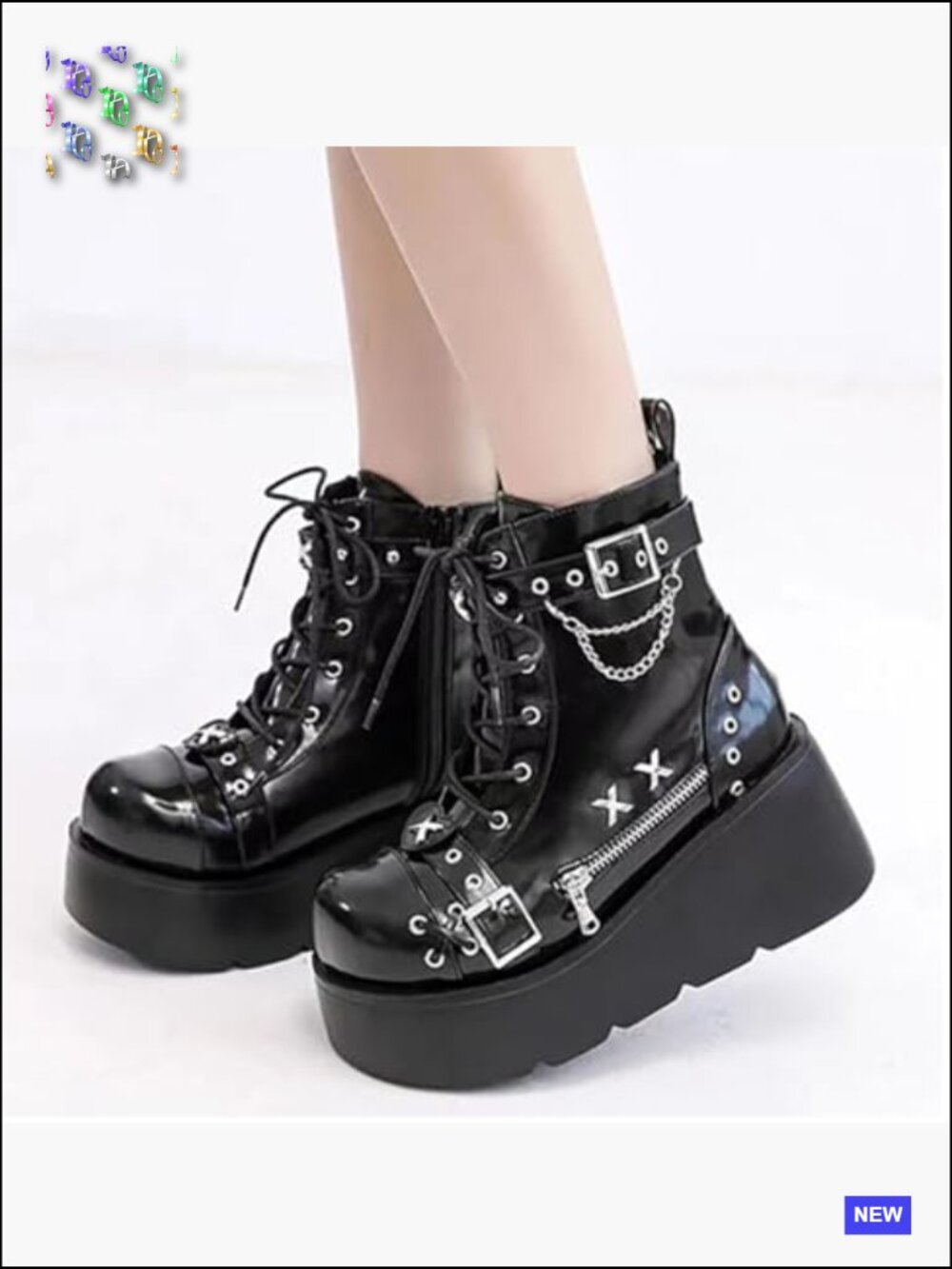 Womens Goth Platform Ankle Boots with Bat Wing Buckles Chunky Block Heels Round - Picture 6 of 6